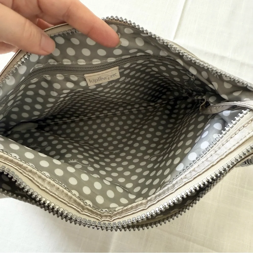 KIPLING Alvar Purse Metallic Silver Crossbody Bag Multi Zippered Slingbag